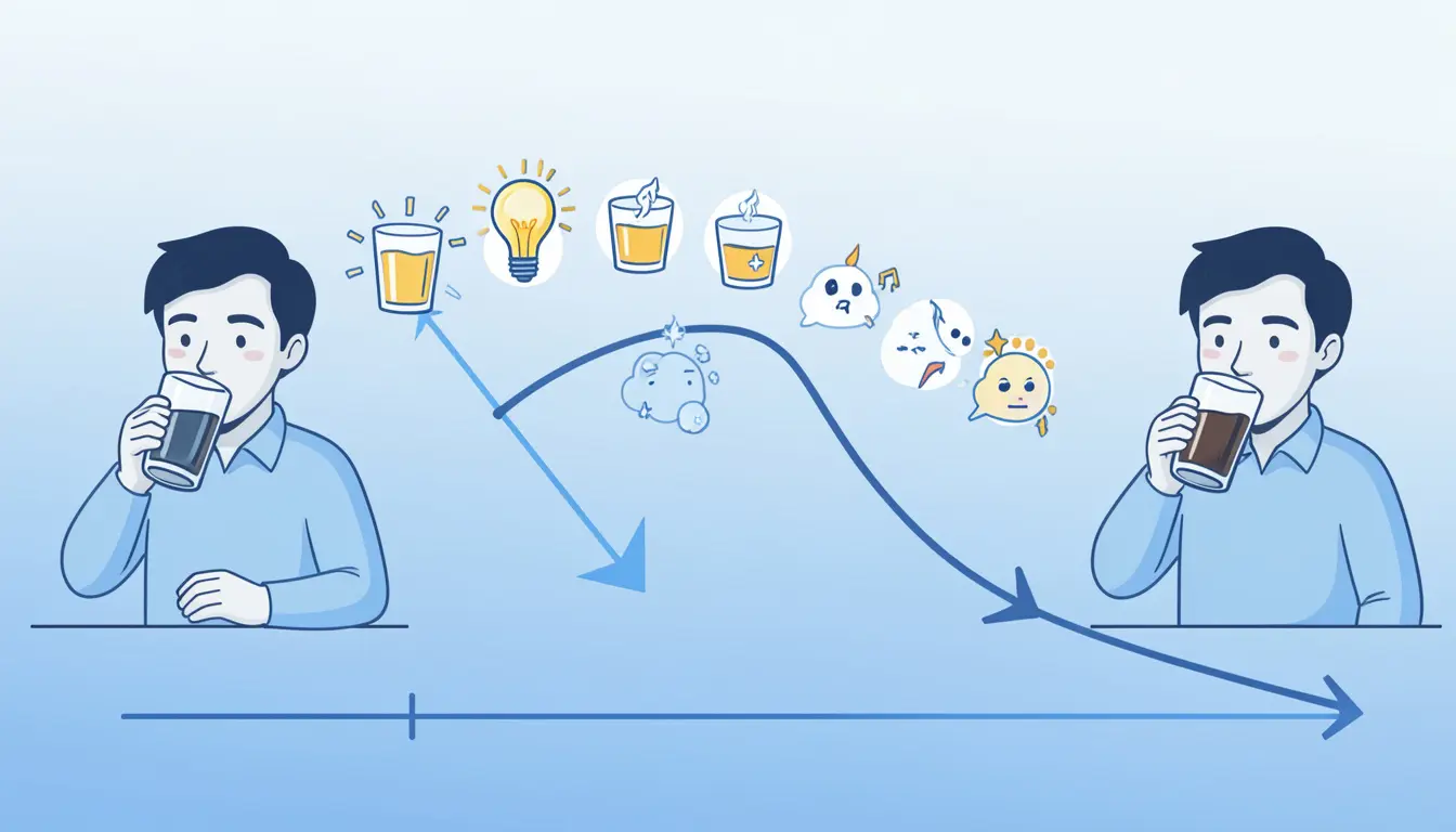 A consumer drinking multiple glasses of water with decreasing satisfaction shown visually, alongside a downward-sloping marginal utility curve graph illustrating the Law of Diminishing Marginal Utility.